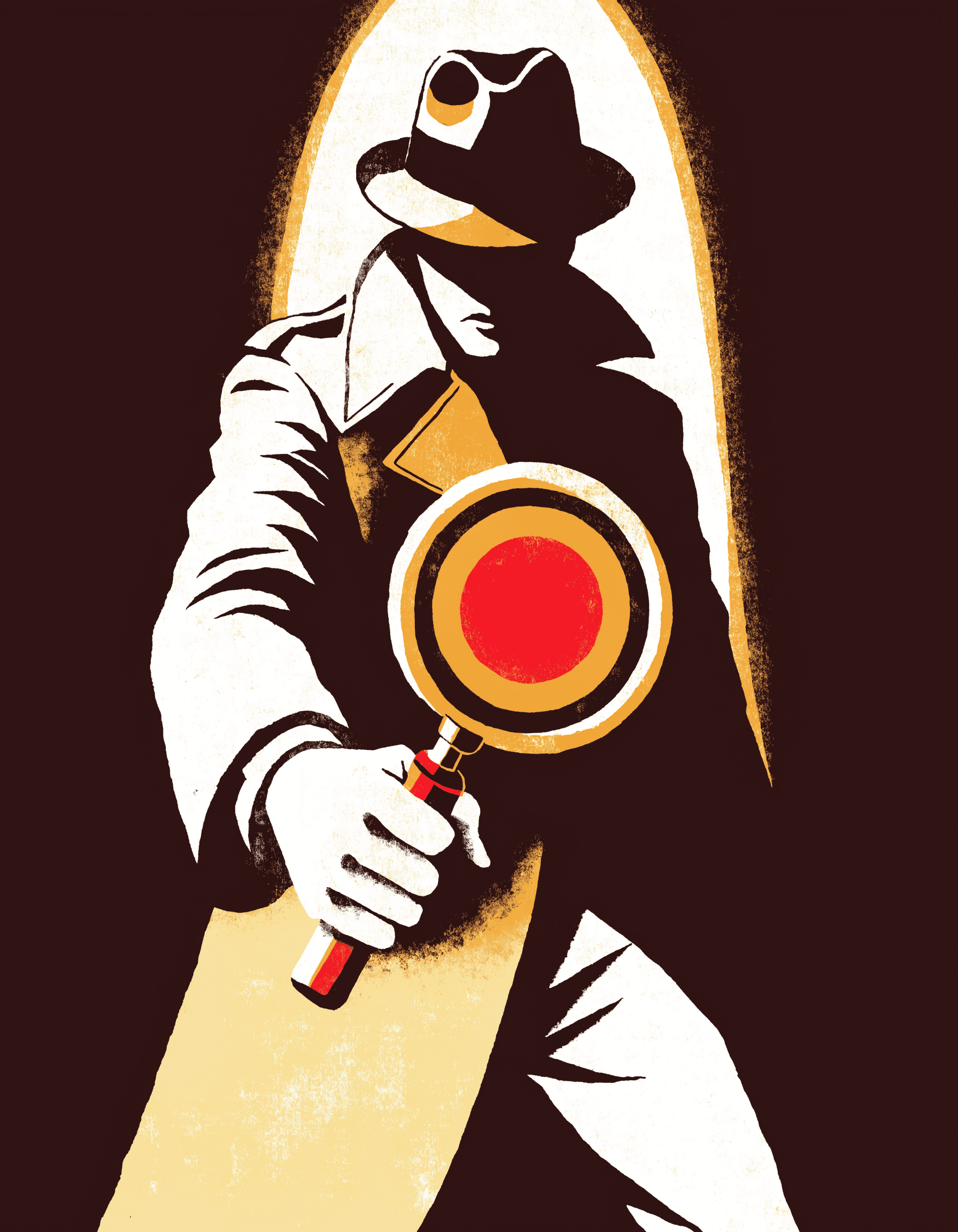 Screen-printed poster of a private eye holding out a magnifying glass